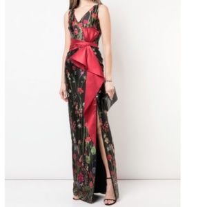 MARCHESA NOTTE BOW BELT FLORAL  MIKADO GOWN 12